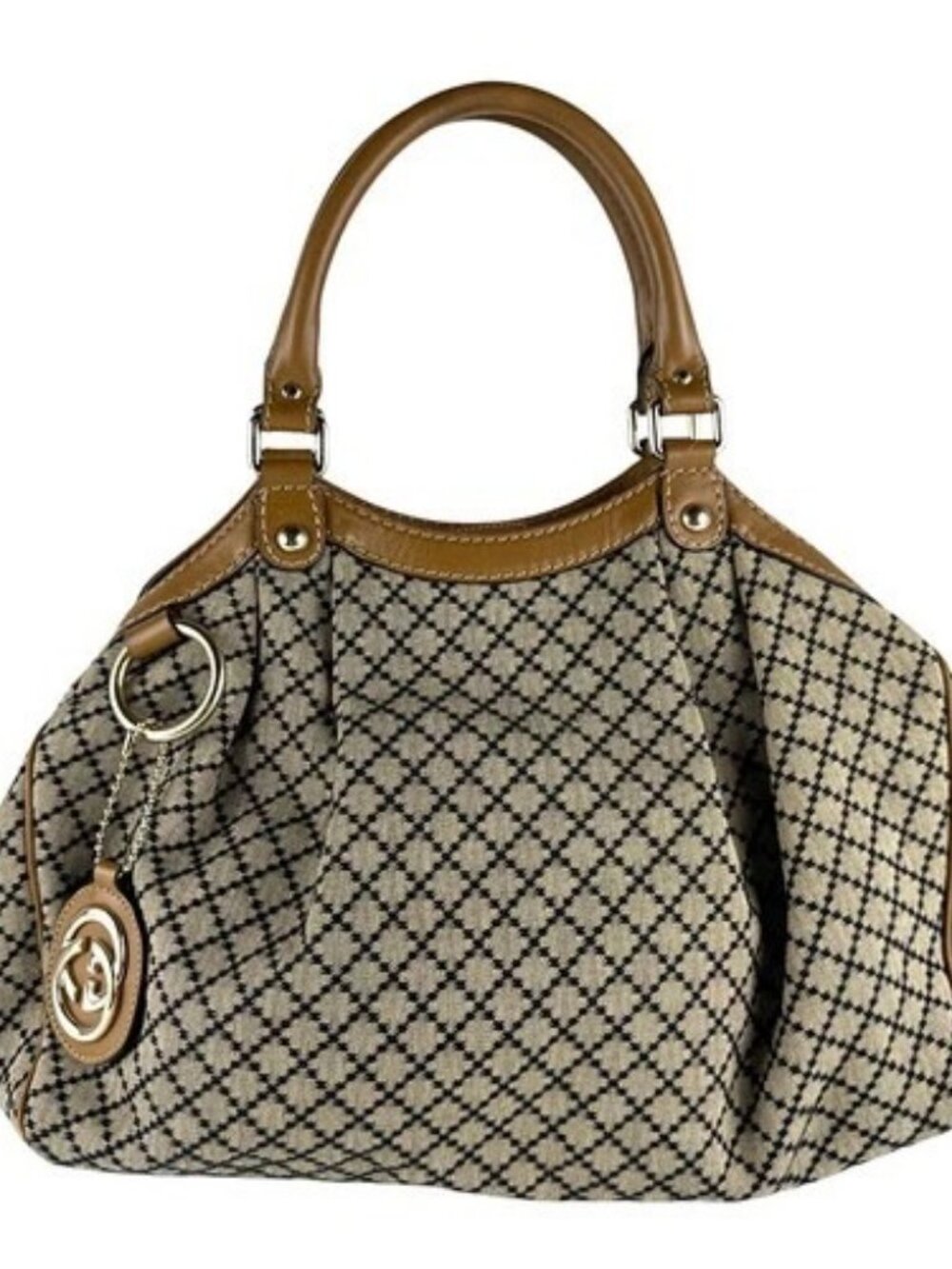 Auth GUCCI Diamante Handbag Brown Canvas/Leather - z9931